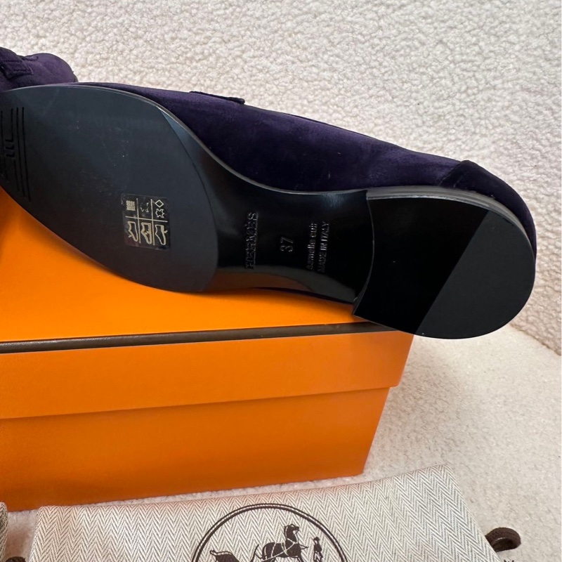 HERMÈS愛馬仕 全新 H扣37碼麂皮鞋-4