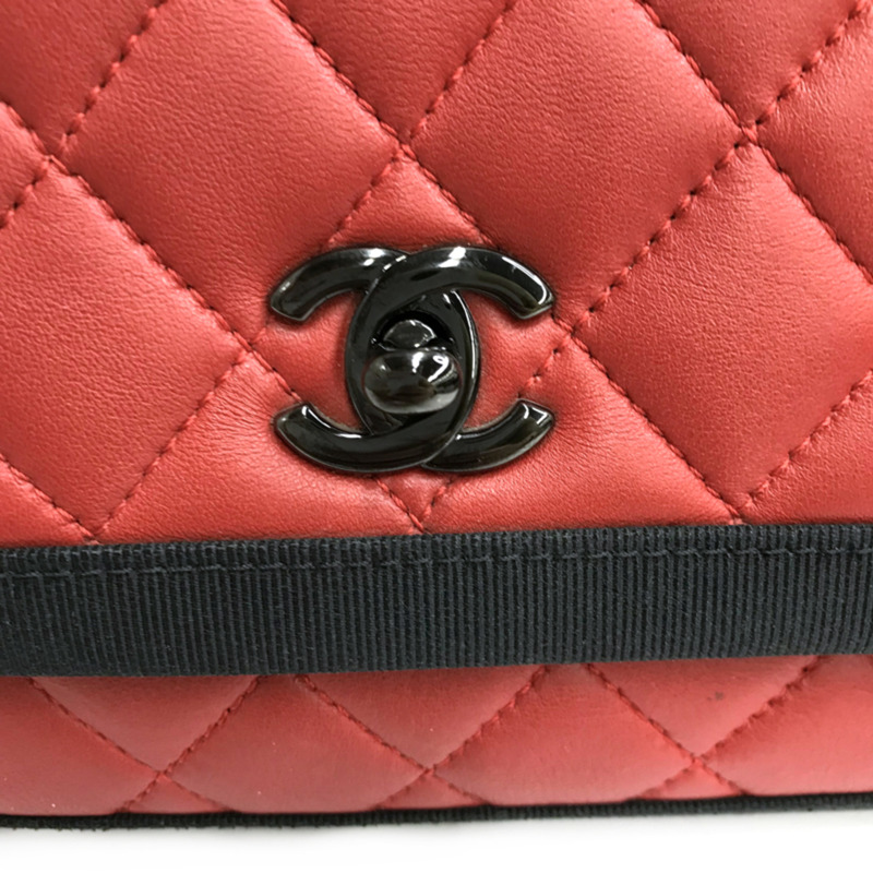 香奈兒 Coco Mark Matelasse 單肩包，2015-2016 年款，羊皮，紅色和黑色，WS1808-6