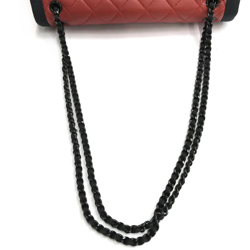 香奈兒 Coco Mark Matelasse 單肩包，2015-2016 年款，羊皮，紅色和黑色，WS1808-7