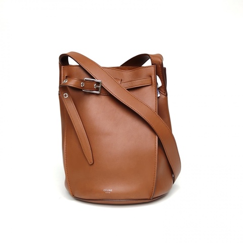 CELINE BigBagBucket水桶包Nano肩背包棕色牛皮銀扣