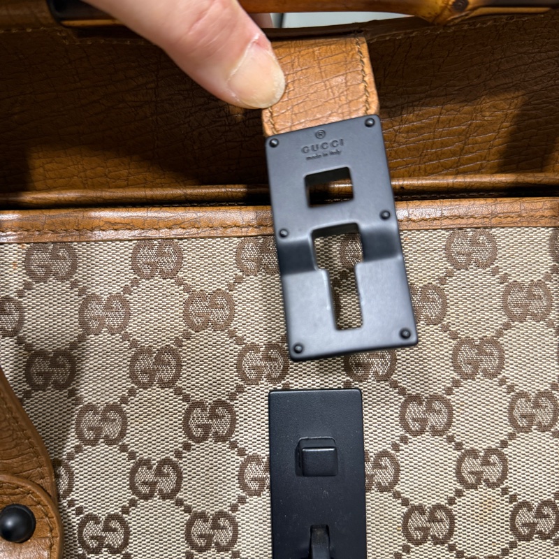 Gucci 駝緹花竹節下蓋手提包-6
