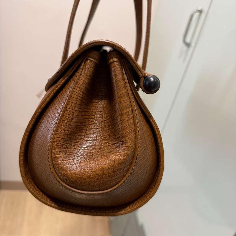 Gucci 駝緹花竹節下蓋手提包-10