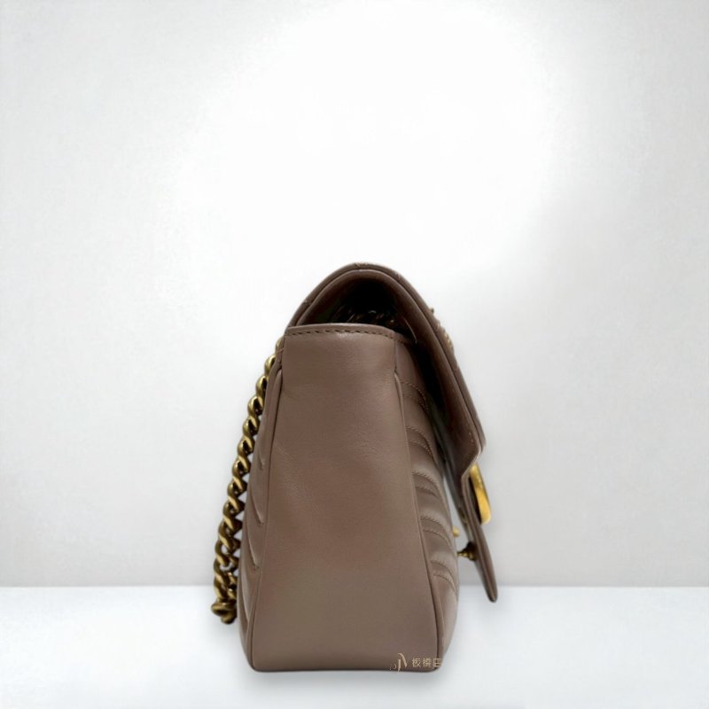 JS0835-Gucci Marmont裸粉色金釦中號下蓋斜背包 443497-1