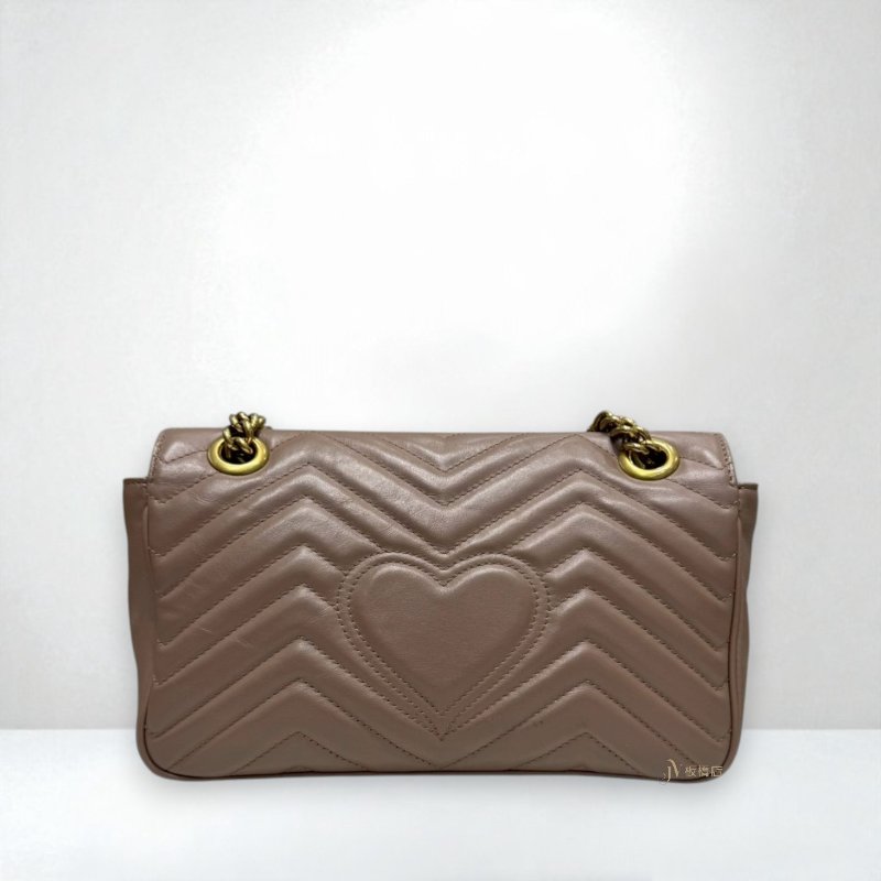 JS0835-Gucci Marmont裸粉色金釦中號下蓋斜背包 443497-3