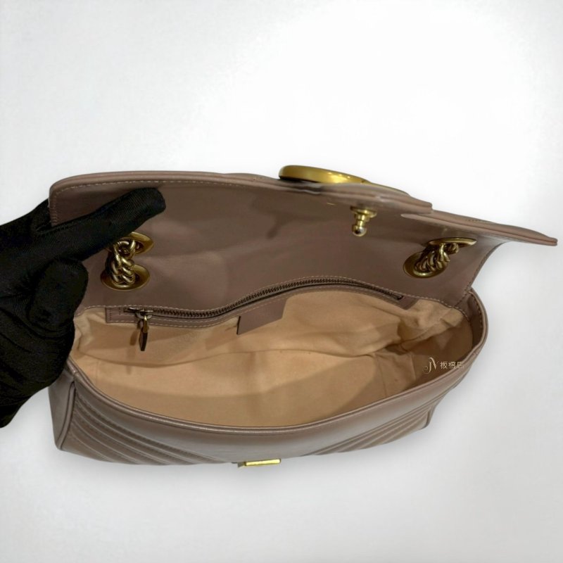 JS0835-Gucci Marmont裸粉色金釦中號下蓋斜背包 443497-6