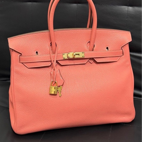 HERMÈS 愛馬仕 Birkin 35 龍蝦粉 TOGO皮 金扣 框Q刻