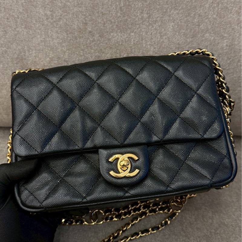 香奈兒黑金23c雙鏈包-1