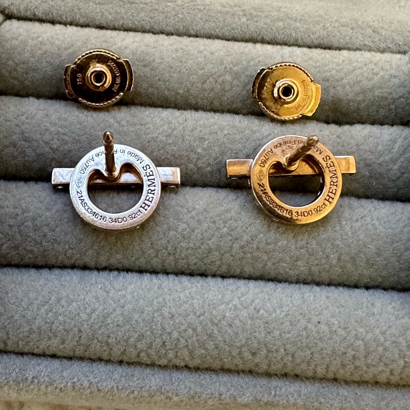 Hermès Finesse 小Q耳釘 玫瑰金滿-3
