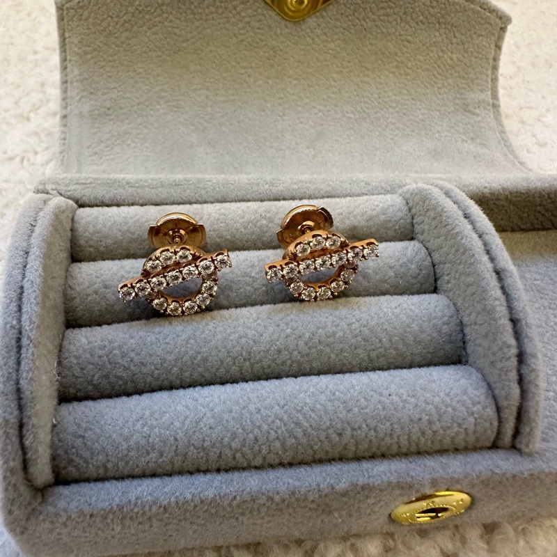 Hermès Finesse 小Q耳釘 玫瑰金滿-4