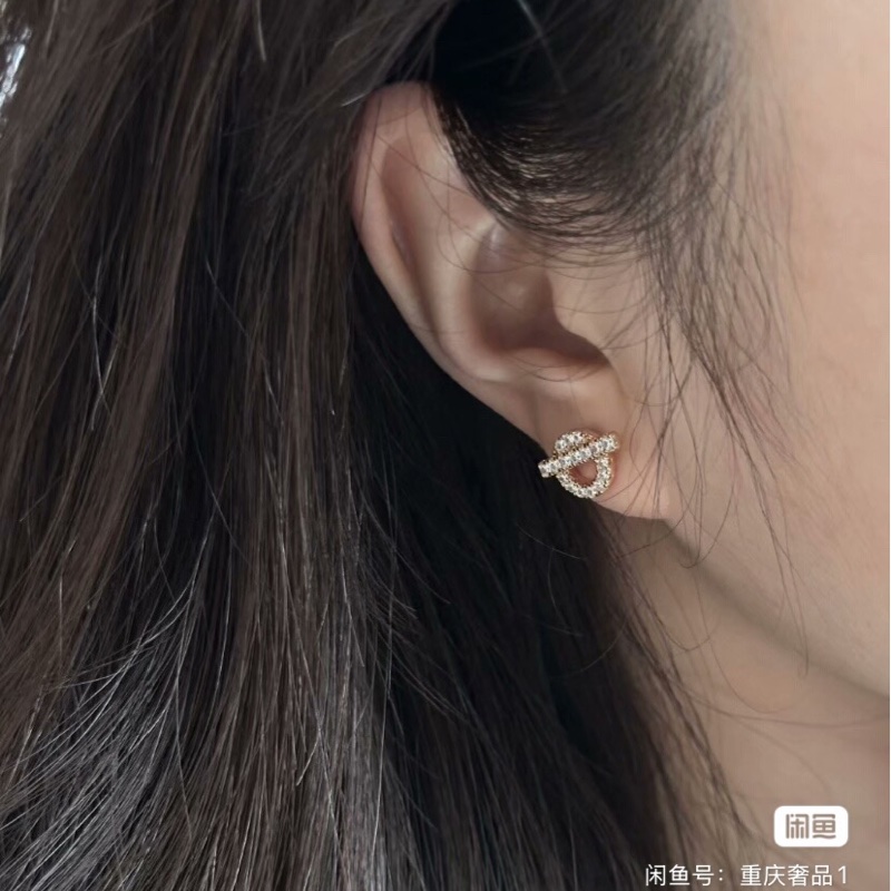 Hermès Finesse 小Q耳釘 玫瑰金滿-7