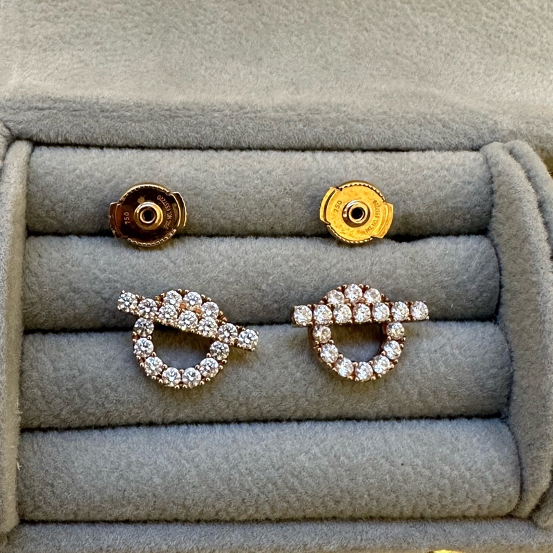 Hermès Finesse 小Q耳釘 玫瑰金滿-9