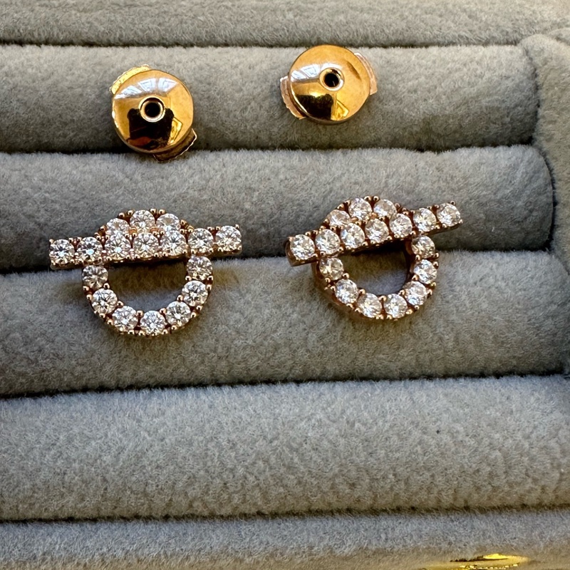 Hermès Finesse 小Q耳釘 玫瑰金滿-15