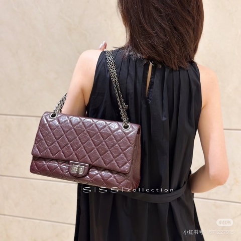 CHANEL 珠光紫銀扣2.55大mini肩背斜背包20*13*8 98新配件塵袋