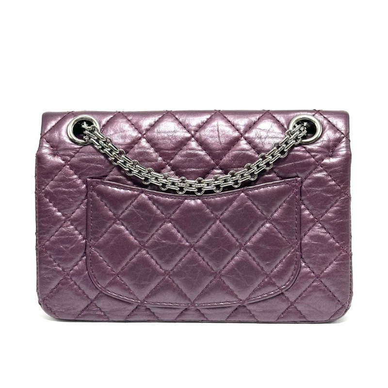 CHANEL 珠光紫銀扣2.55大mini肩背斜背包20*13*8 98新配件塵袋-6