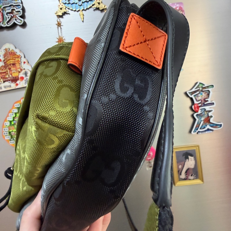 Gucci 灰拼綠提花布胸腰包-3