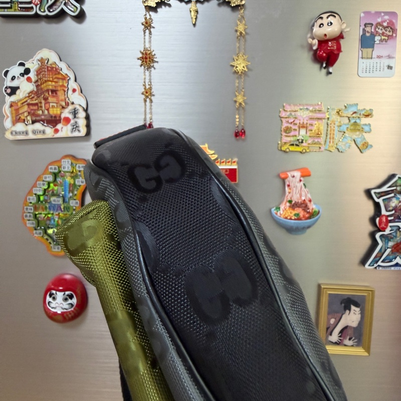 Gucci 灰拼綠提花布胸腰包-10