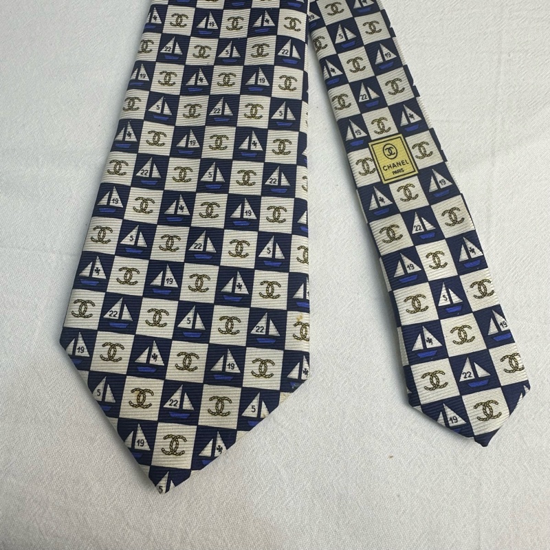 Chanel 帆船雙C 領帶 領結 絲綢 義大利製（中古）-1