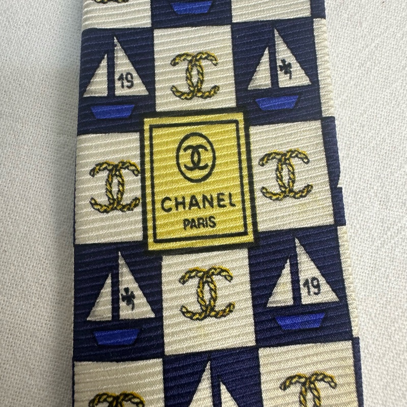 Chanel 帆船雙C 領帶 領結 絲綢 義大利製（中古）-4