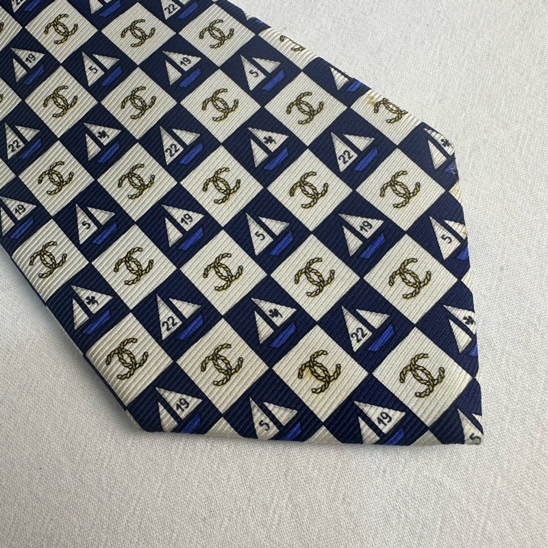 Chanel 帆船雙C 領帶 領結 絲綢 義大利製（中古）-6