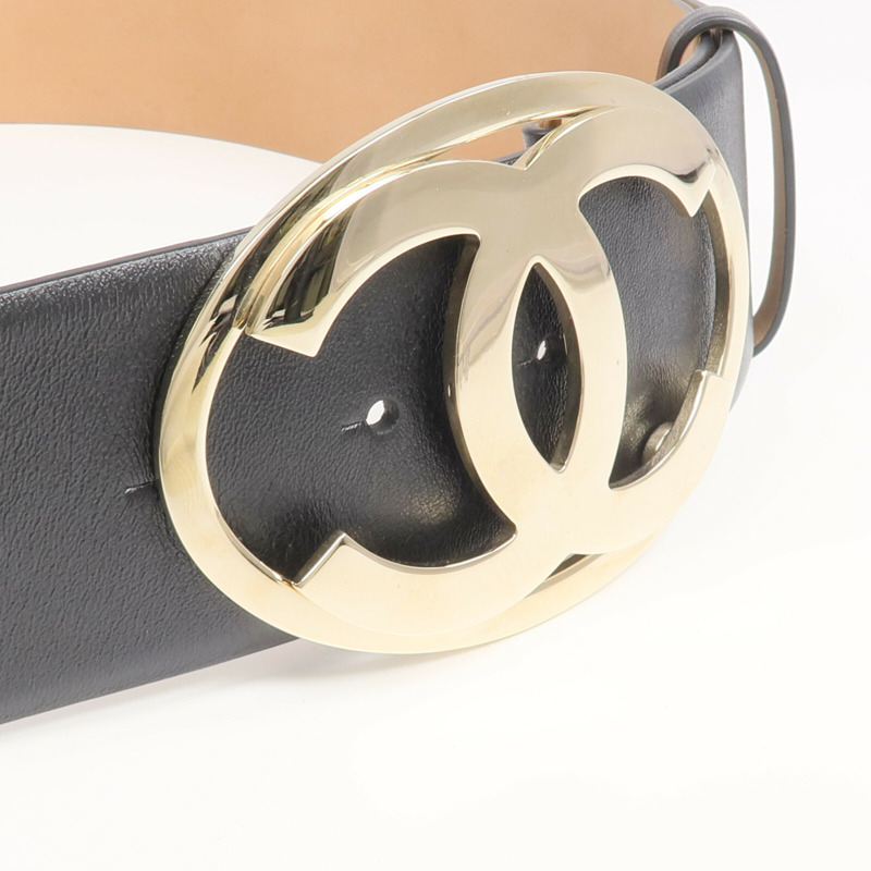 CHANEL 牛皮皮革Belt金扣皮帶-3