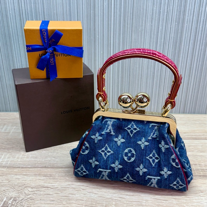 LV 2005年稀有限量丹寧牛仔蛙口鱷魚皮革是手提包-1