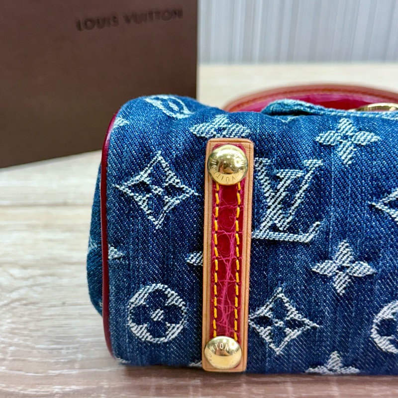 LV 2005年稀有限量丹寧牛仔蛙口鱷魚皮革是手提包-7