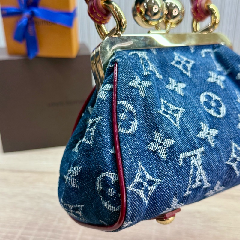 LV 2005年稀有限量丹寧牛仔蛙口鱷魚皮革是手提包-11