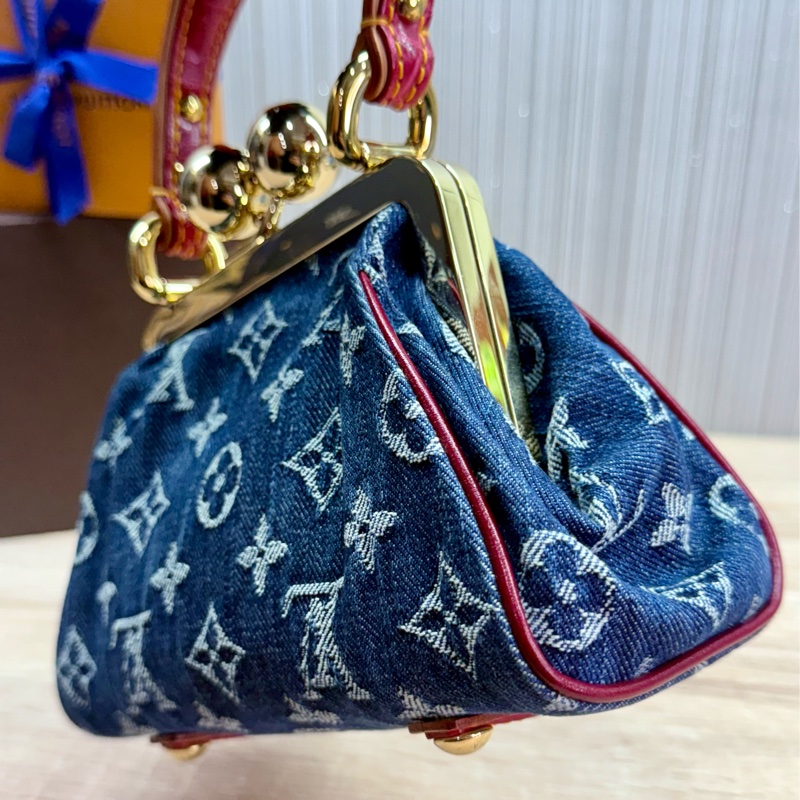 LV 2005年稀有限量丹寧牛仔蛙口鱷魚皮革是手提包-12