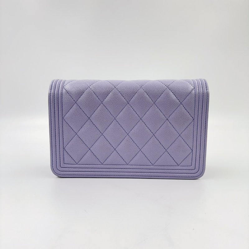 CHANEL薰衣草粉紫色荔枝牛皮淡金釦BOY WOC-3