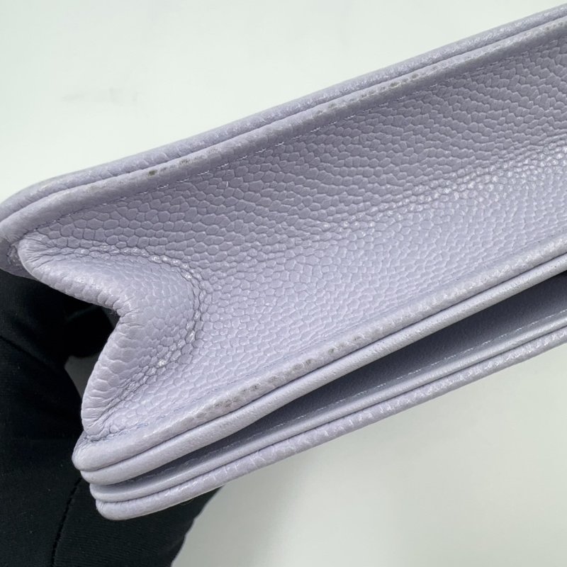 CHANEL薰衣草粉紫色荔枝牛皮淡金釦BOY WOC-10