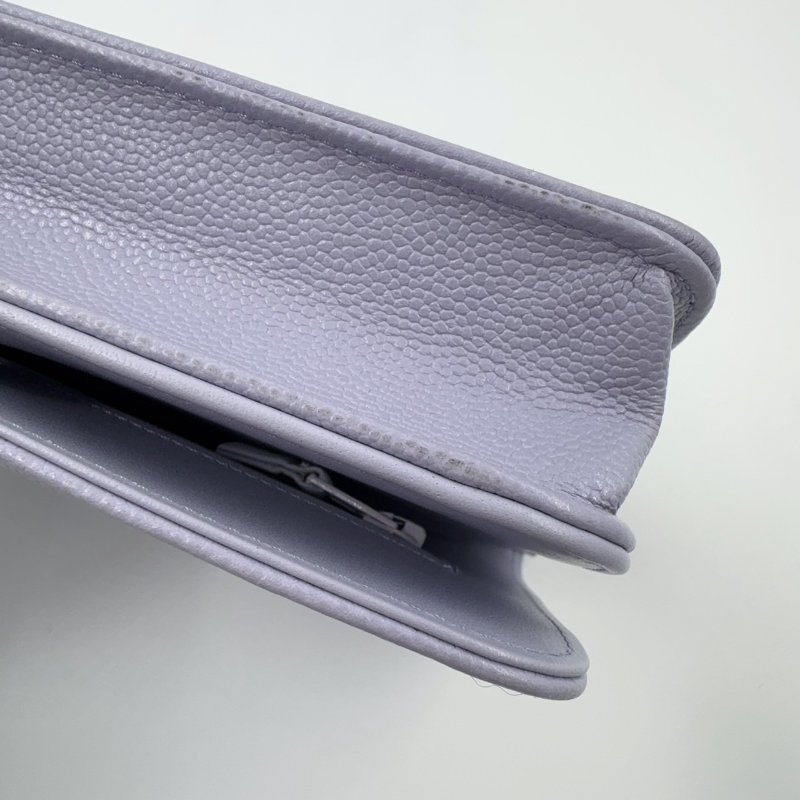 CHANEL薰衣草粉紫色荔枝牛皮淡金釦BOY WOC-11