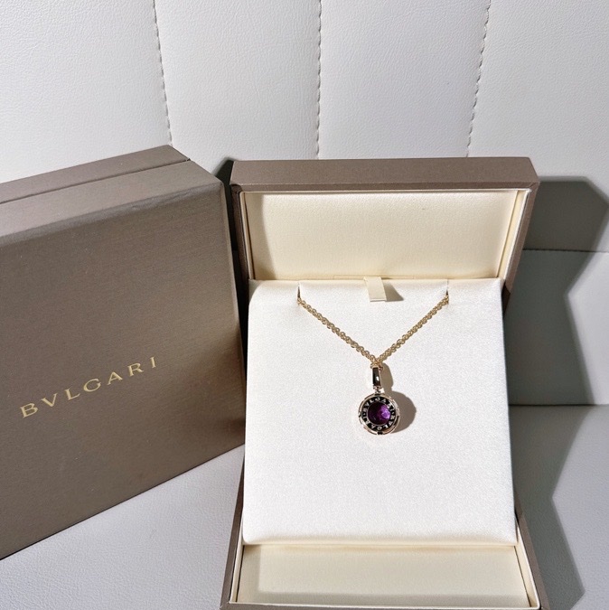 Bvlgari寶格麗18k玫瑰金紫水晶鑽石項鍊寶石吊墜，上身超美-2