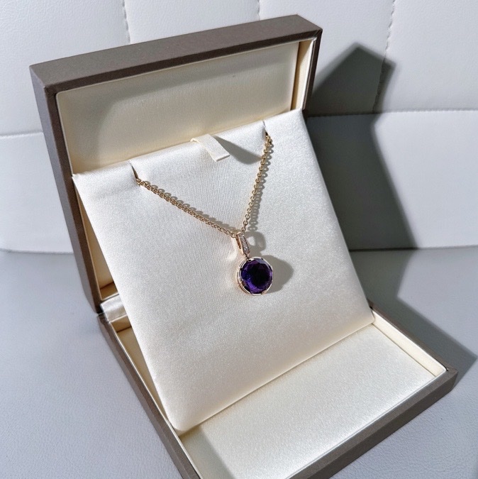 Bvlgari寶格麗18k玫瑰金紫水晶鑽石項鍊寶石吊墜，上身超美-3