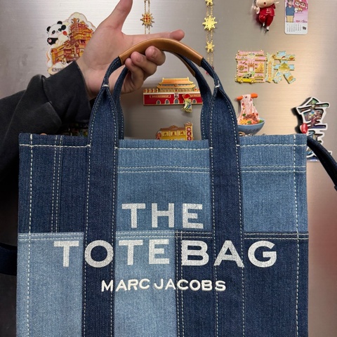 MJ 深淺藍丹寧布銀釦大號手提斜背托特包