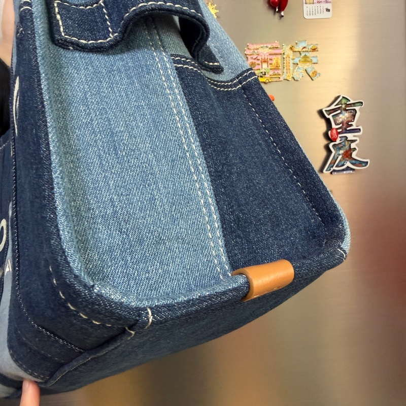 MJ 深淺藍丹寧布銀釦大號手提斜背托特包-2