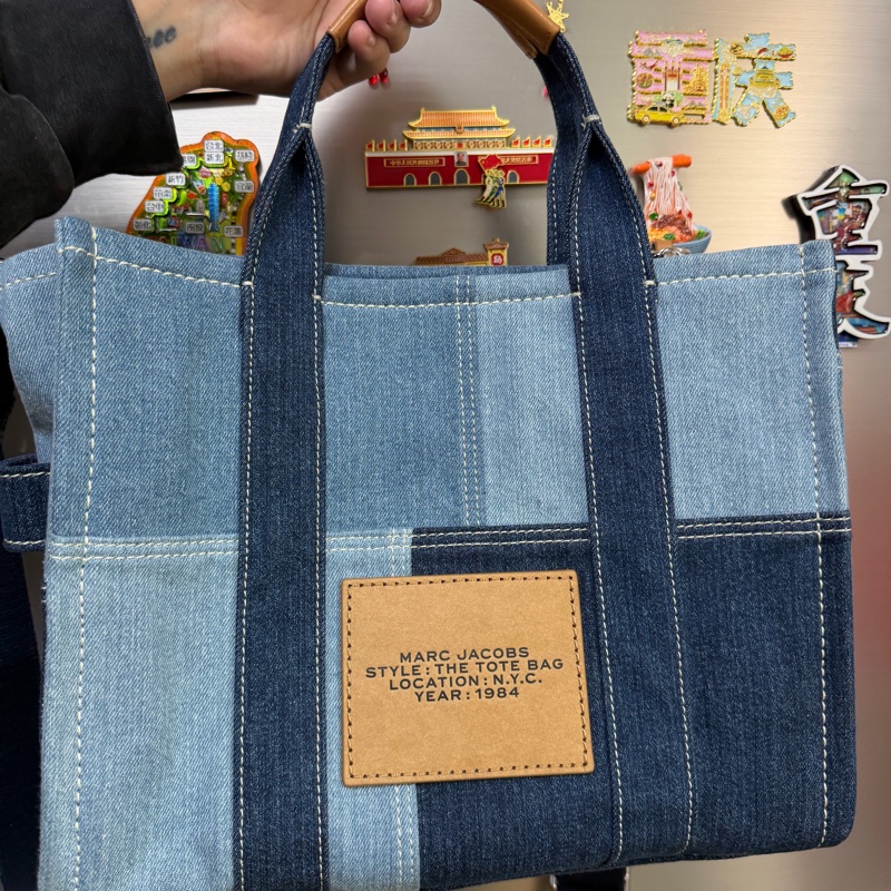 MJ 深淺藍丹寧布銀釦大號手提斜背托特包-5