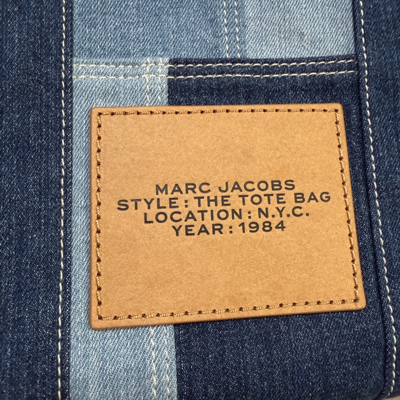 MJ 深淺藍丹寧布銀釦大號手提斜背托特包-6