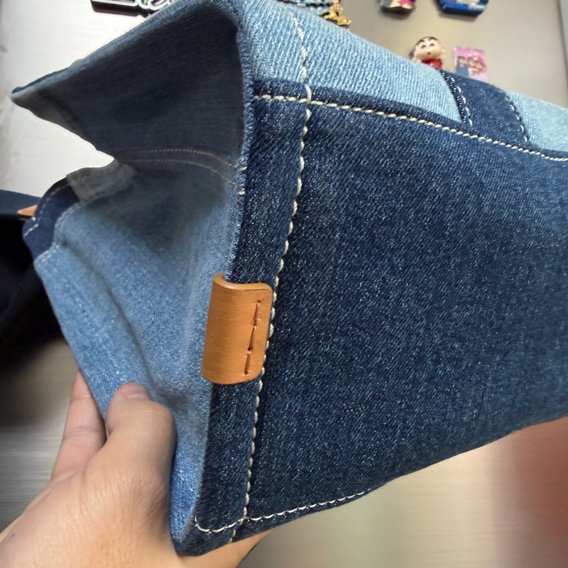 MJ 深淺藍丹寧布銀釦大號手提斜背托特包-9