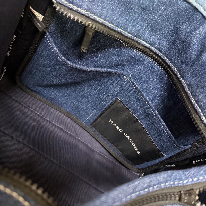 MJ 深淺藍丹寧布銀釦大號手提斜背托特包-14