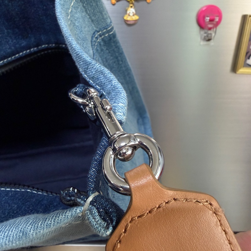 MJ 深淺藍丹寧布銀釦大號手提斜背托特包-15