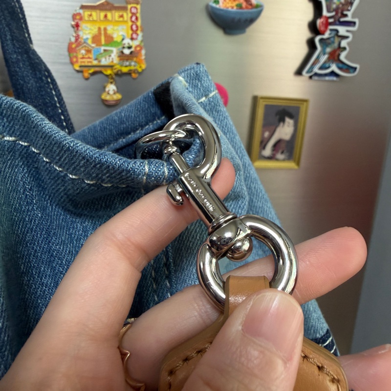 MJ 深淺藍丹寧布銀釦大號手提斜背托特包-18