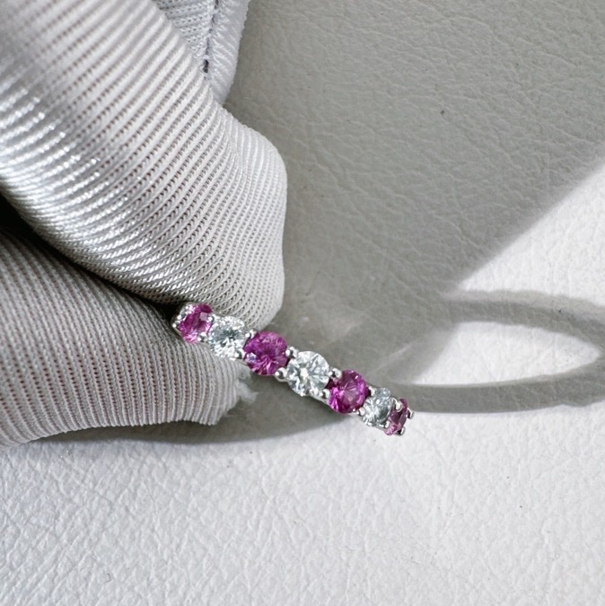 Tiffany 蒂芙尼  Embrace系列，粉色藍寶石鑲鑽戒指，50 號，經典款，仙氣十足-5