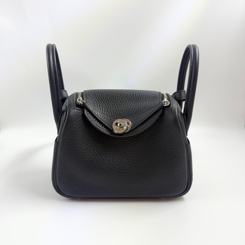 HERMES愛馬仕mini Lindy一代黑色銀釦