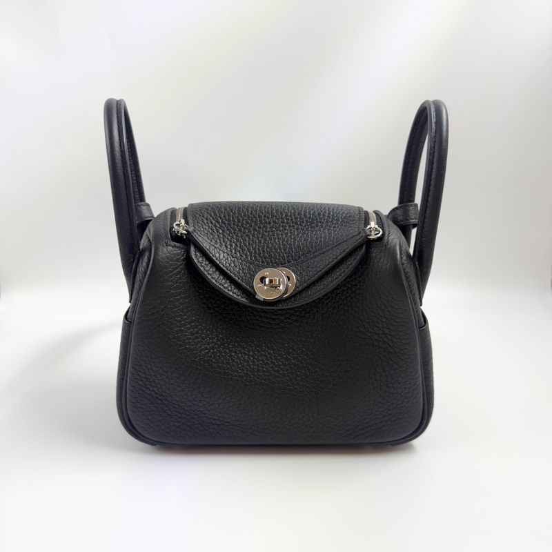 HERMES愛馬仕mini Lindy一代黑色銀釦-0