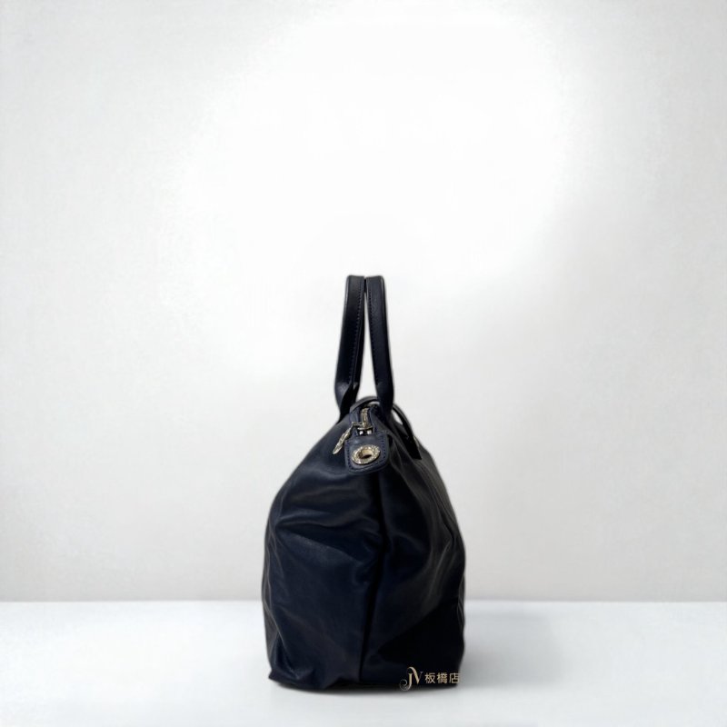 JY0365-Longchamp Le Pliage Cuir深藍色小羊皮手提肩背包-1