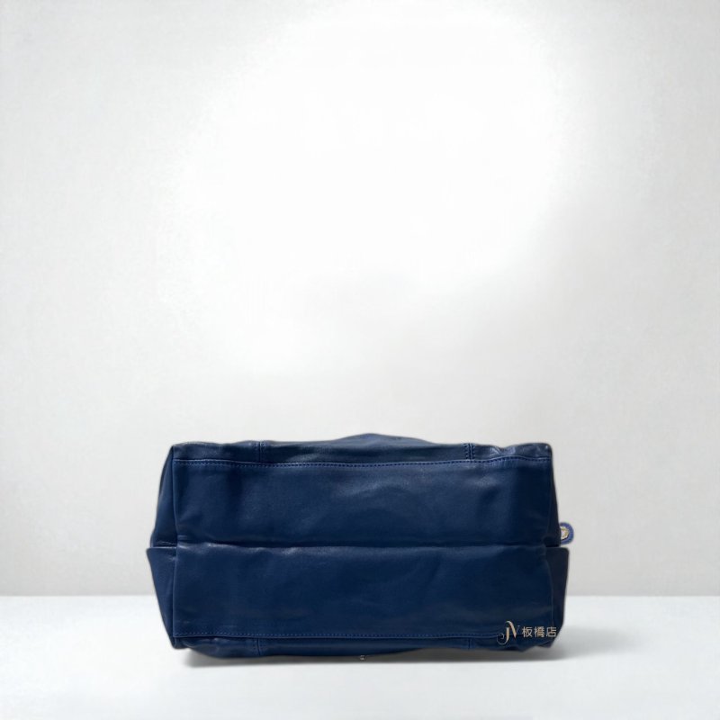 JY0366-Longchamp Le Pliage Cuir藍色小羊皮手提肩背包-4