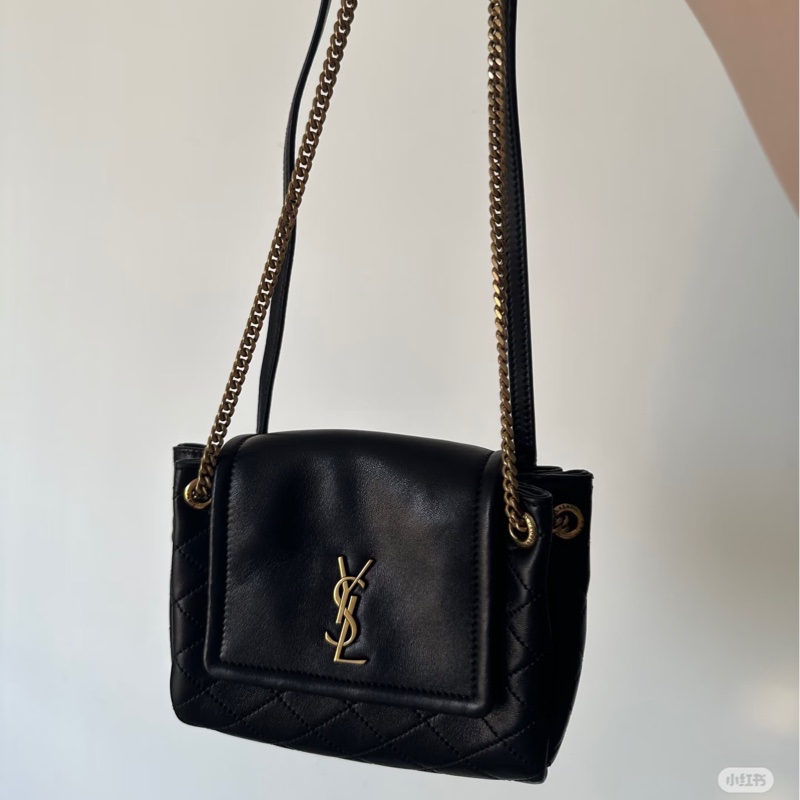 Ysl • Nolita 經典黑金小羊皮手袋 全配 在台現貨-0