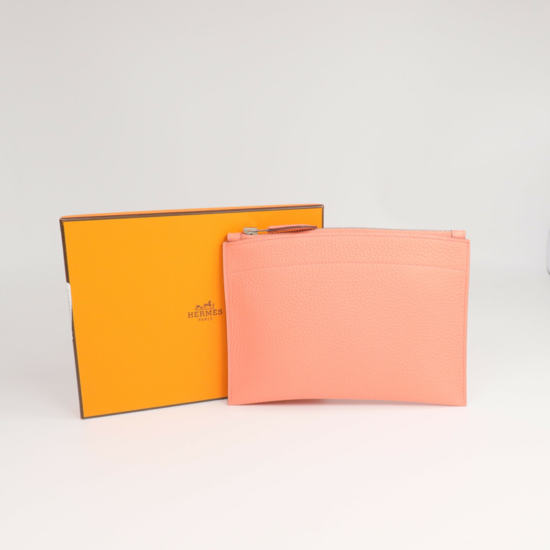 HERMES Togo皮革Bazar Pouch PM銀扣手拿包Flamingo-12