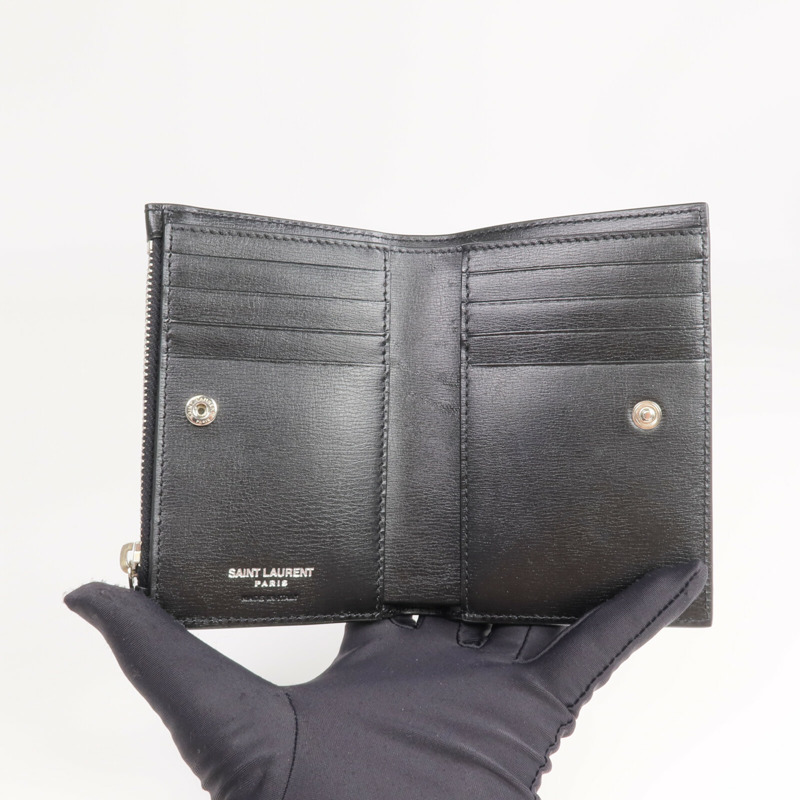 SAINT LAURENT 牛皮皮革Bi-fold Wallet銀扣錢包-12