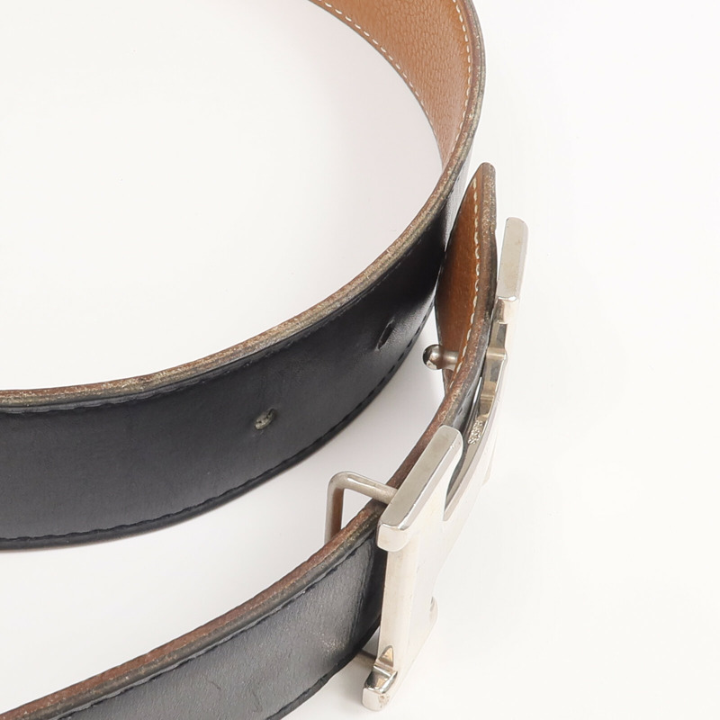 HERMES Togo/Box Calf皮革Constance Belt銀扣皮帶-6